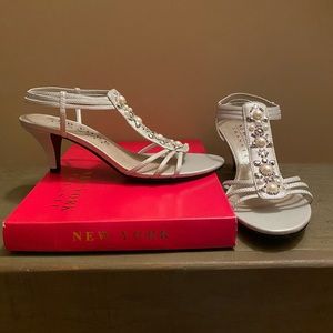 Silver Beaded Strappy Heels